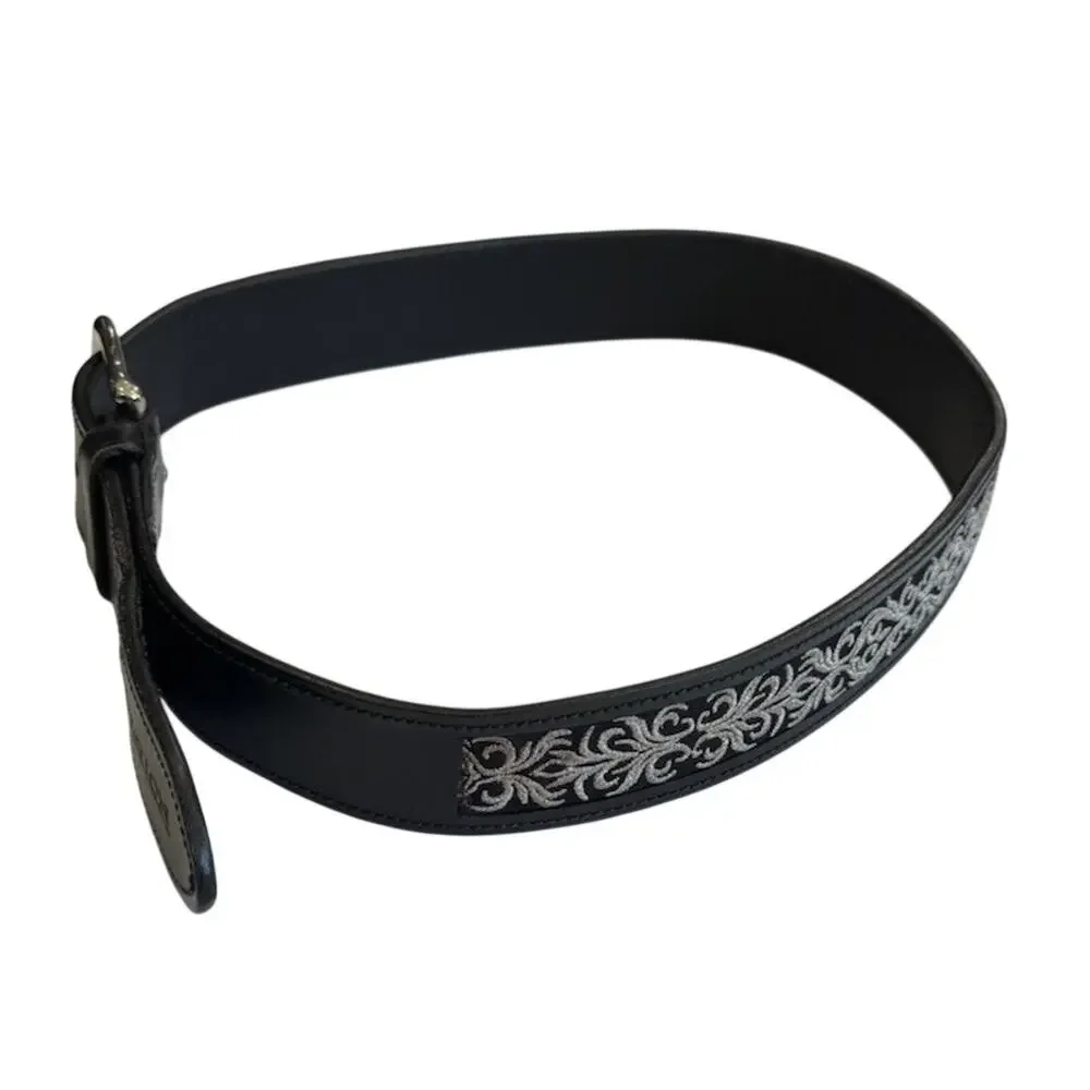 Ovation Riding Leather Equestrian Belt Black Silver Buckle English HJ Girls XL